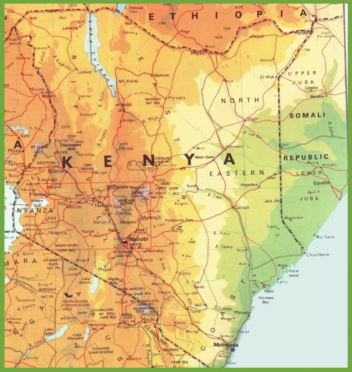 ramani ya Kenya kuonyesha miji