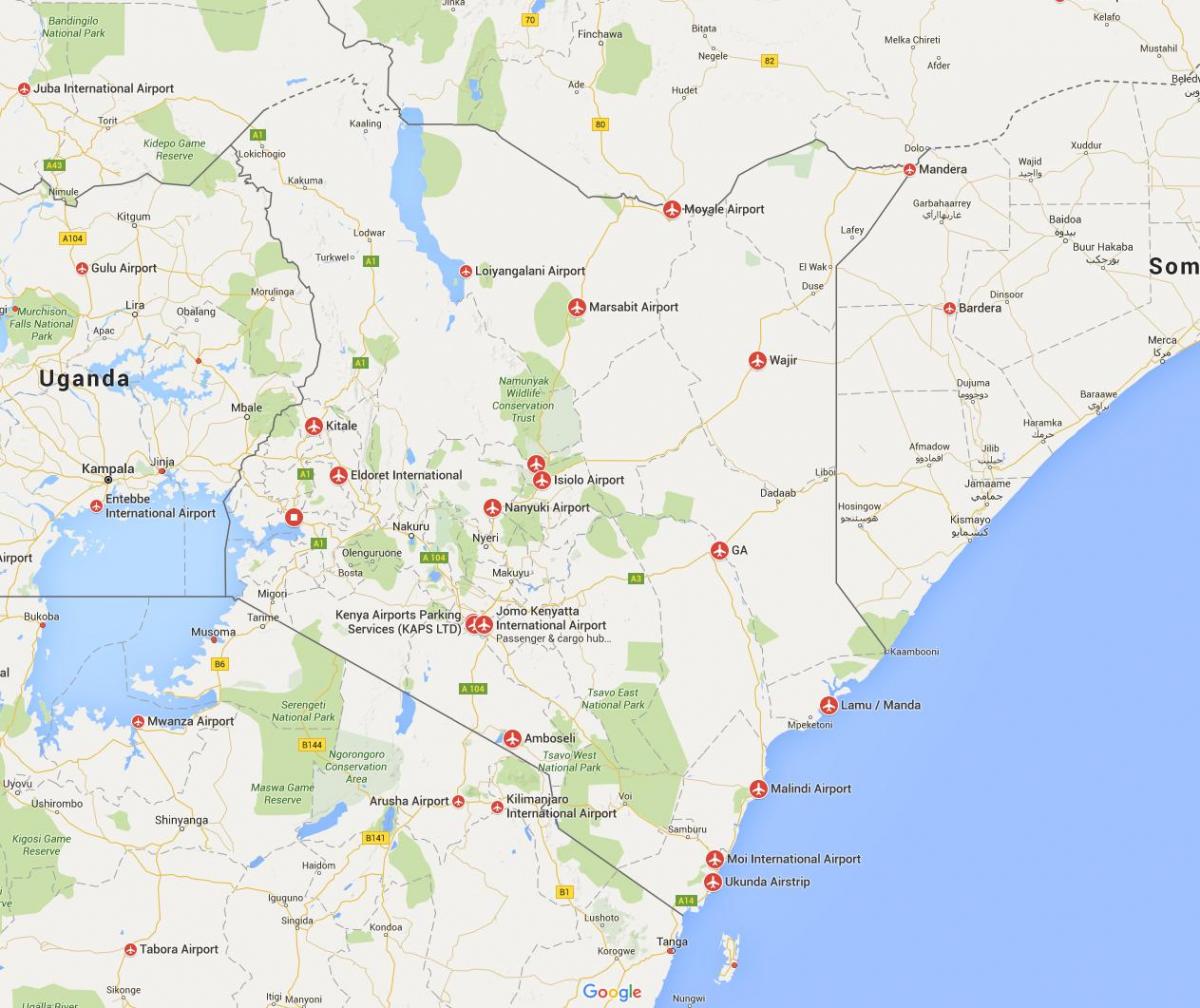 ramani ya viwanja vya ndege Kenya
