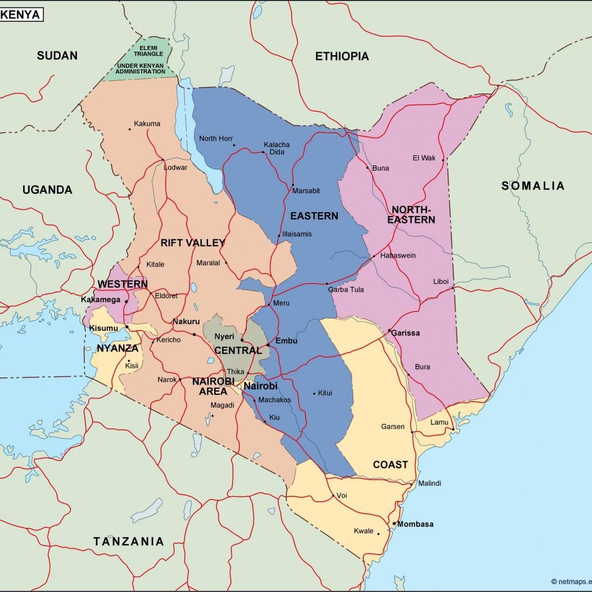 ramani ya Kenya kuonyesha mito