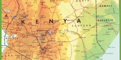 Ramani ya Kenya kuonyesha miji